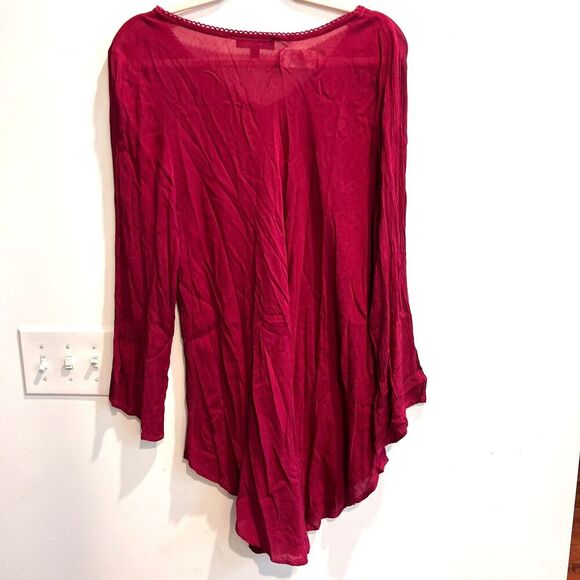 Greater Good Women Burgundy Tunic Blouse 1X/2X Embroidered Boho Lagenlook Hippie - Picture 2 of 7